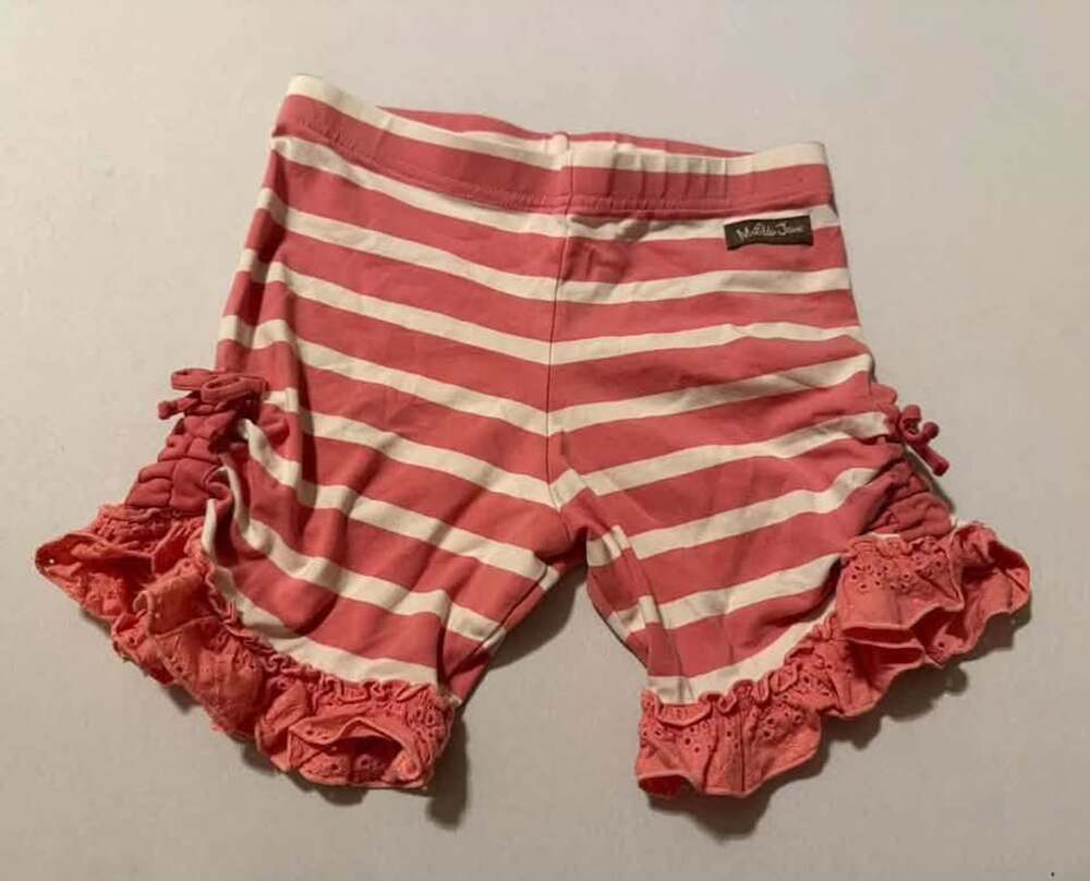 Matilda Jane Girls Pink &White Striped Ruffle Shorts Size 10